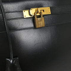 Hermes Kelly Handbag Black Box Calf with Gold Hardware