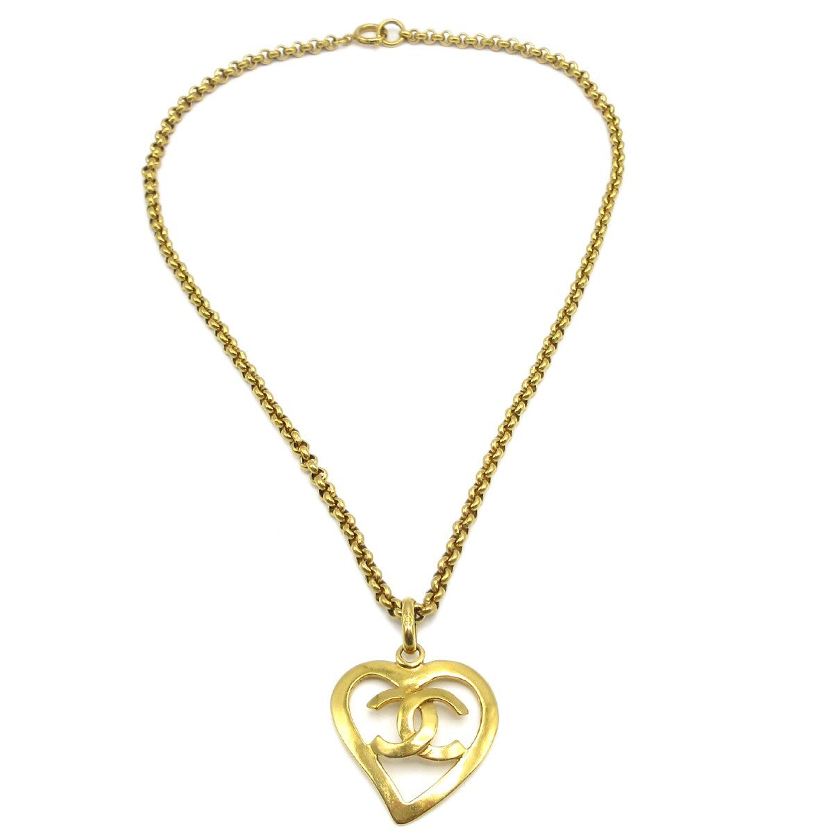 Chanel CC Heart Pendant Necklace Metal