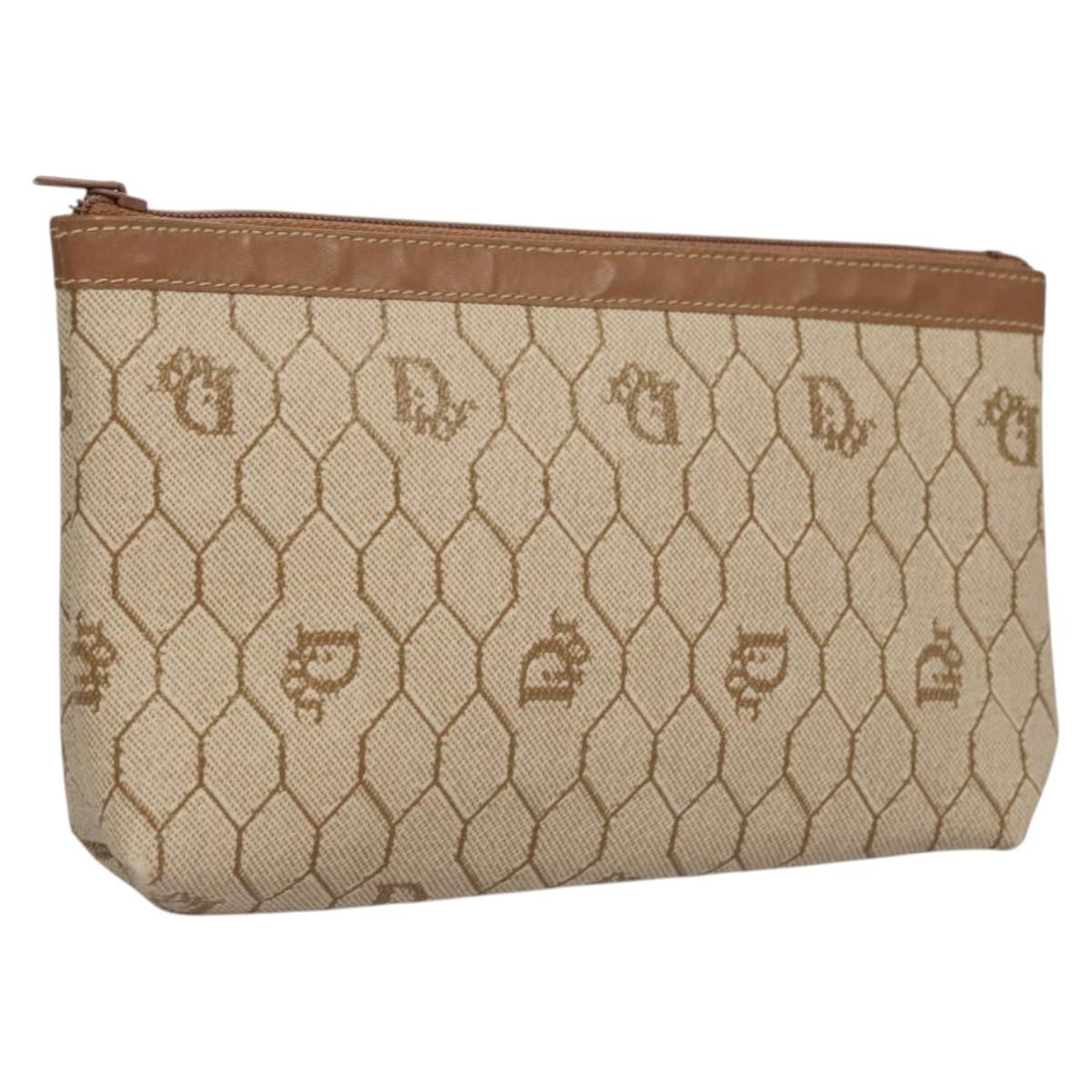 Christian Dior Vintage Honeycomb Zip Pouch Coated Canvas