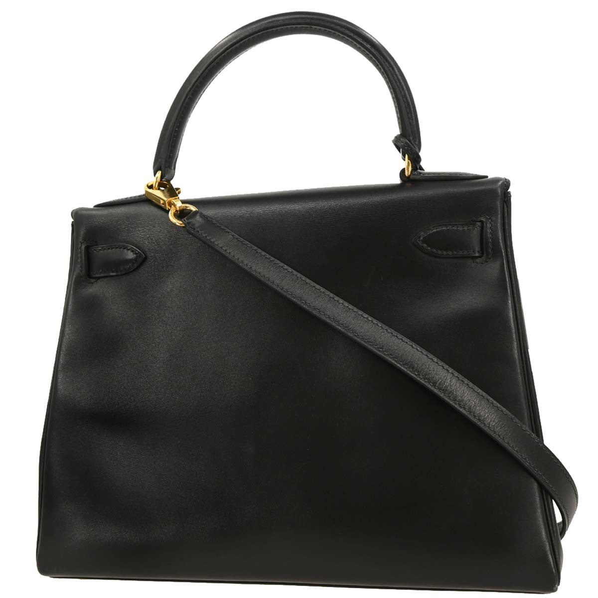 Hermes Kelly Handbag Black Box Calf with Gold Hardware