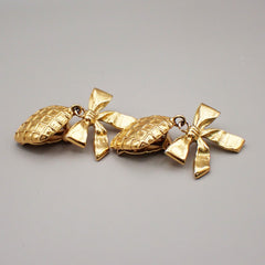 Chanel Vintage Clip On Bow Earrings Metal