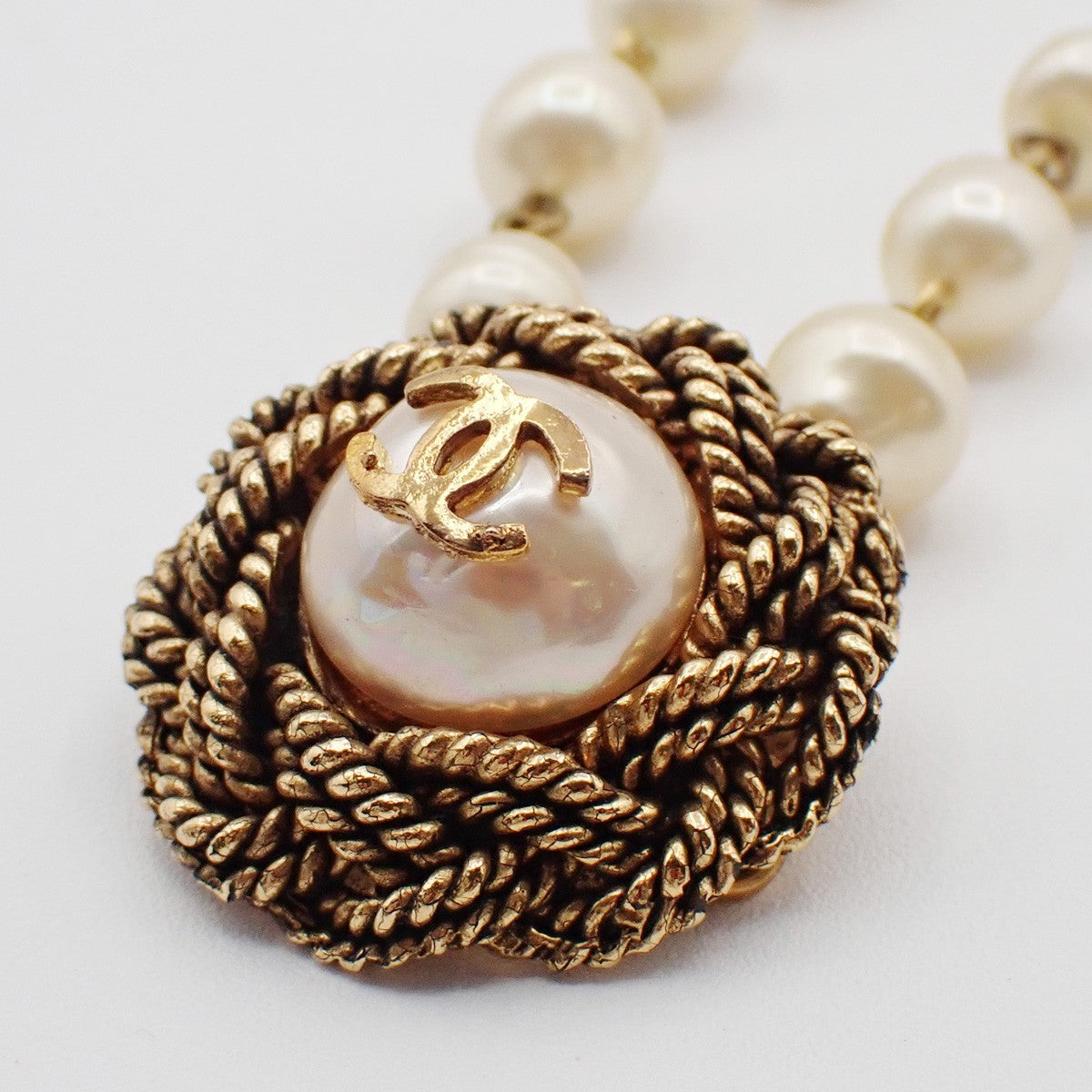 Chanel CC Necklace Faux Pearl and Metal