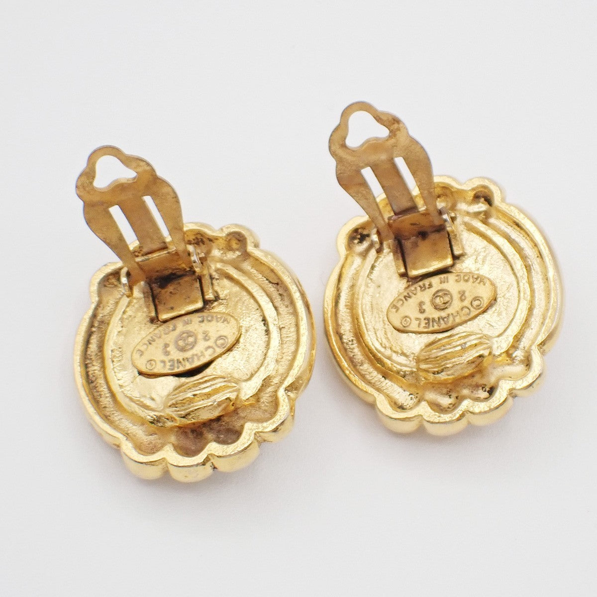 Chanel Vintage CC Round Button Clip-On Earrings Metal