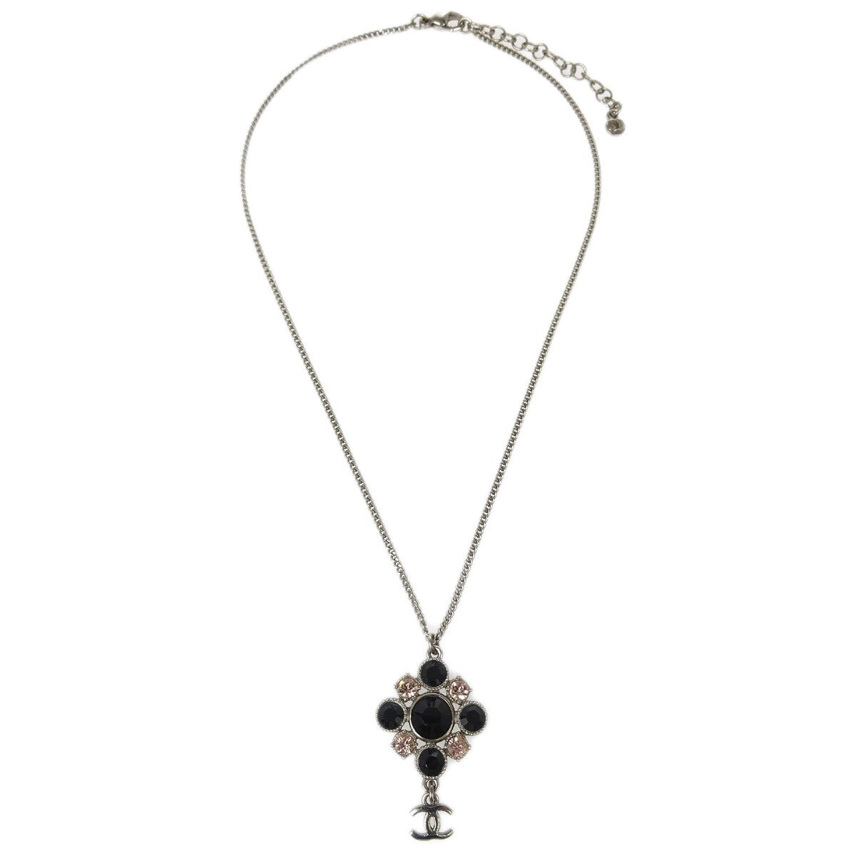 Chanel CC Cluster Drop Pendant Necklace Metal with Crystals