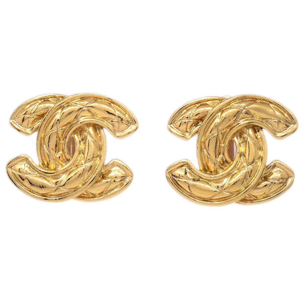 Chanel CC Clip-On Earrings Quilted Metal