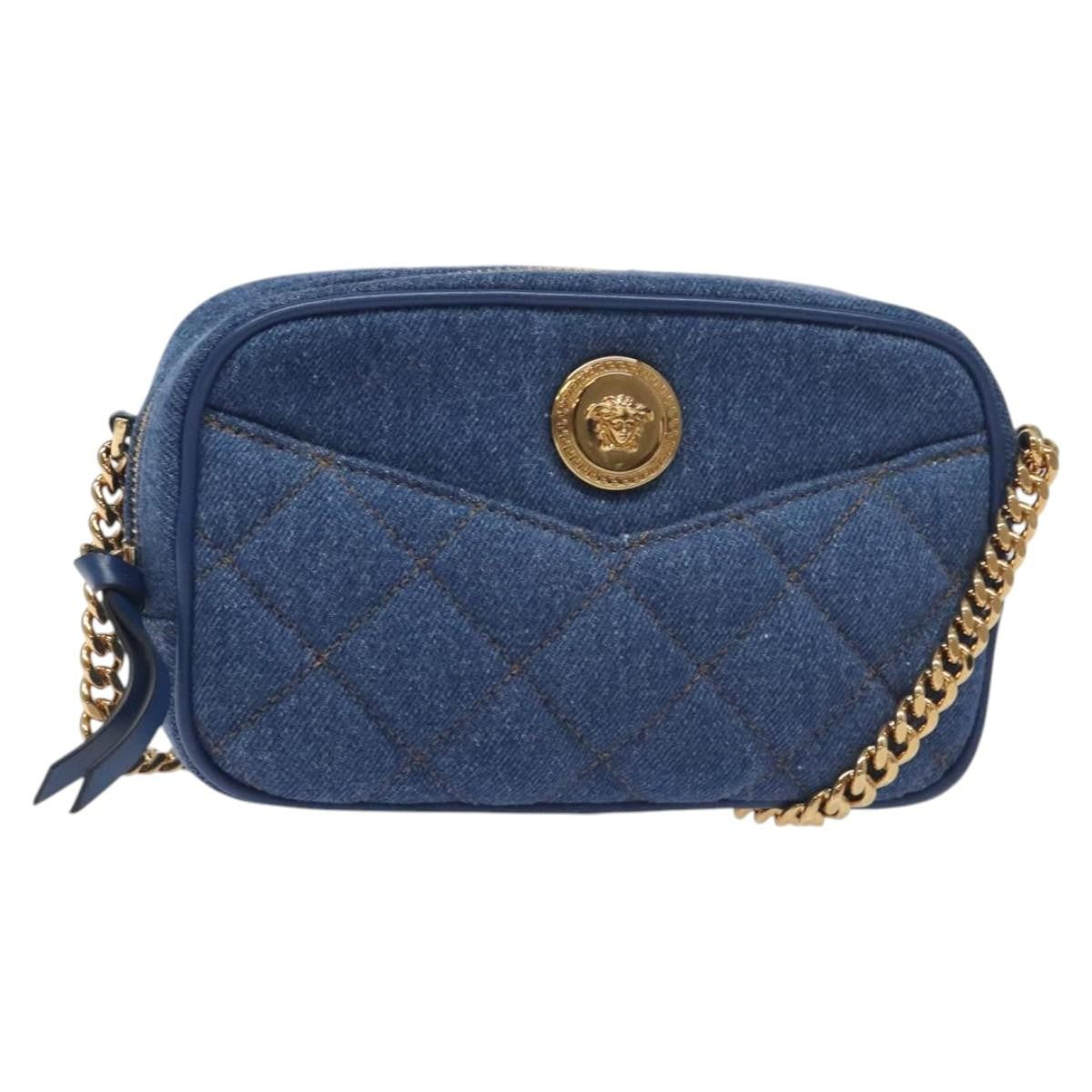 Versace Medusa Icon Front Slip Pocket Camera Bag Quilted Denim