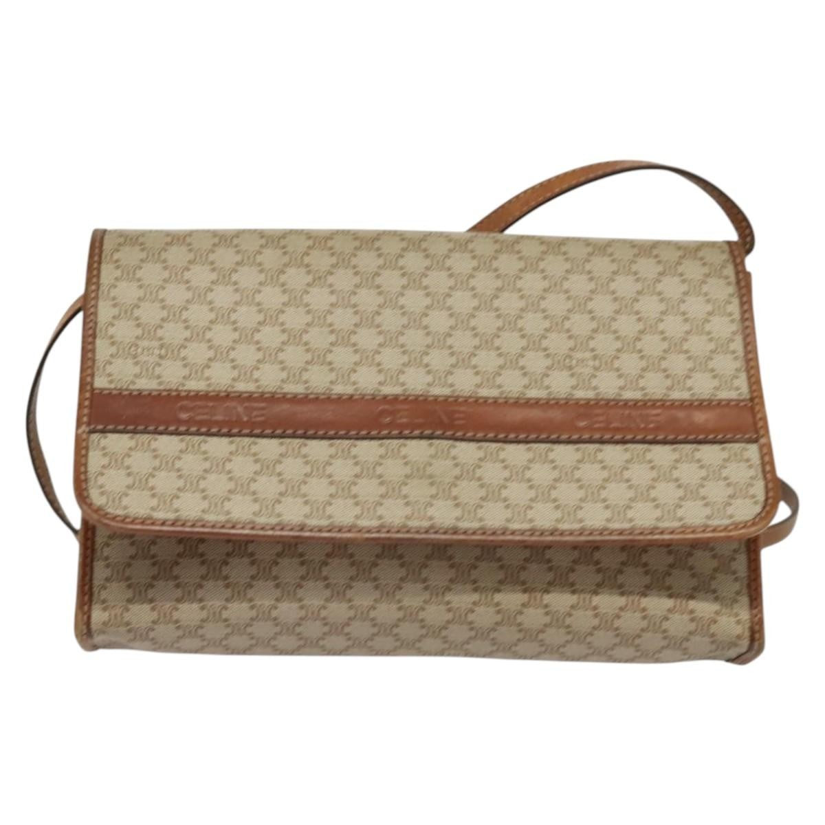 Celine Vintage Macadam Shoulder Bag Canvas and Leather