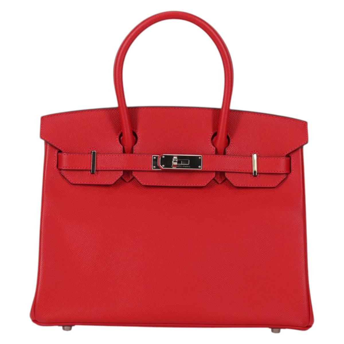 Hermes Birkin Handbag Red Epsom with Palladium Hardware