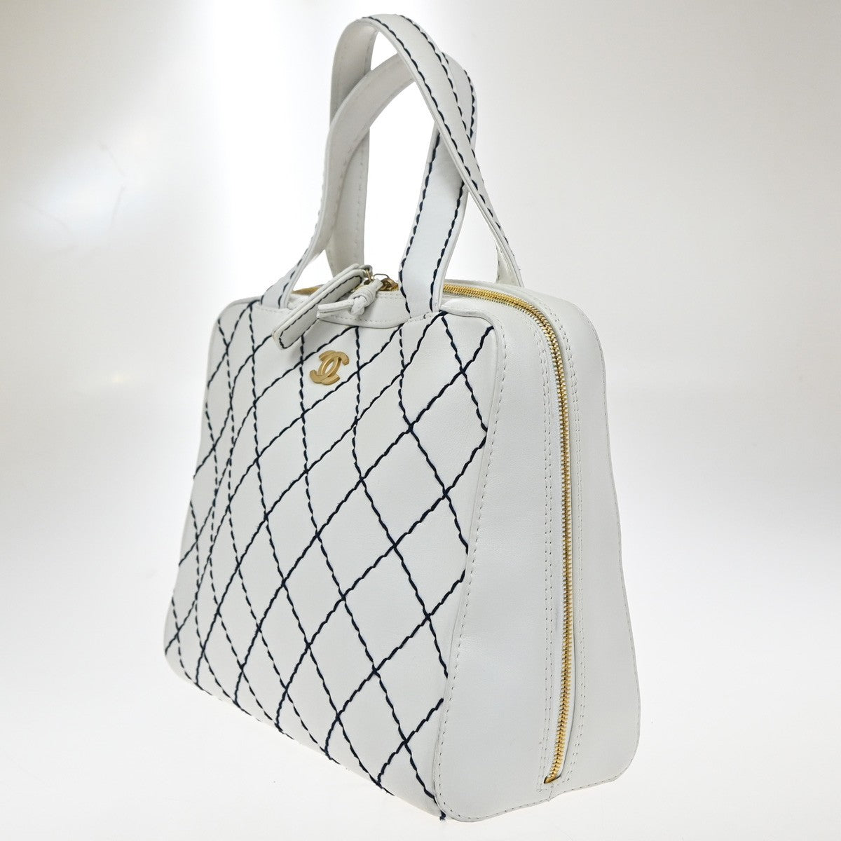 Chanel Surpique Zip Around Satchel Quilted Leather