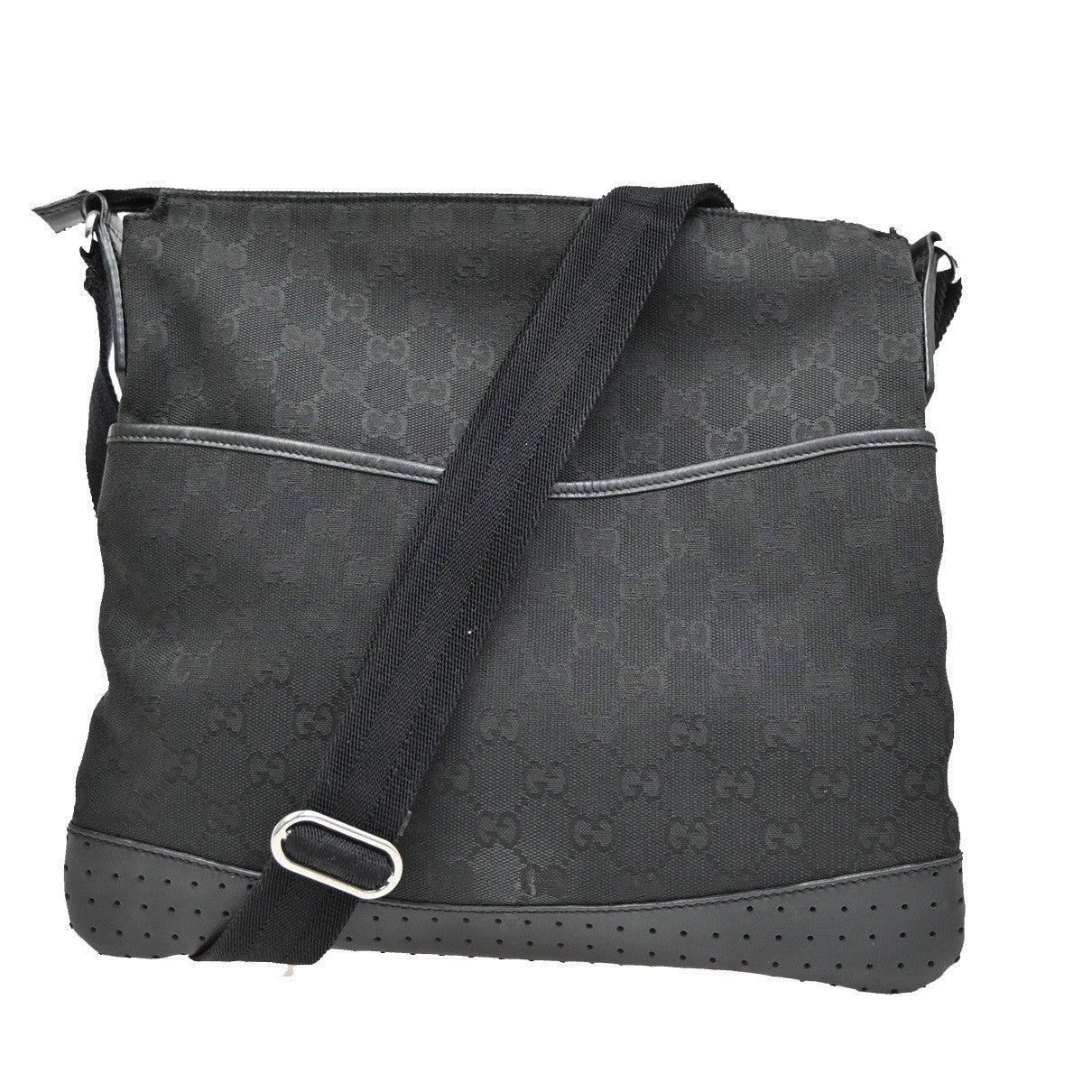 Gucci Zip Messenger Bag GG Canvas with Perforated Leather