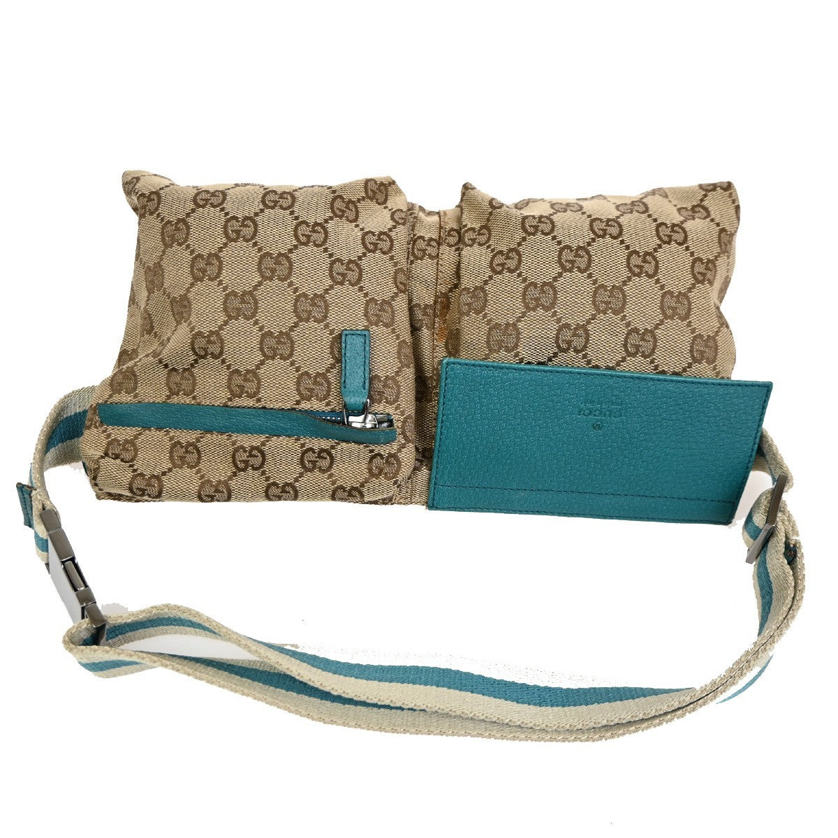 Gucci Vintage Double Belt Bag GG Canvas with Leather
