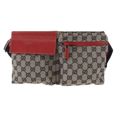 Gucci Vintage Double Belt Bag GG Canvas with Leather
