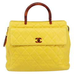 Chanel Vintage CC Resin Pocket Tote Quilted Leather