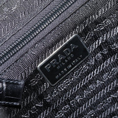 Prada Cinch Buckle Flap Backpack Tessuto with Crocodile Embossed Leather