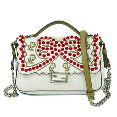Fendi Double Baguette Embroidered Studded Leather
