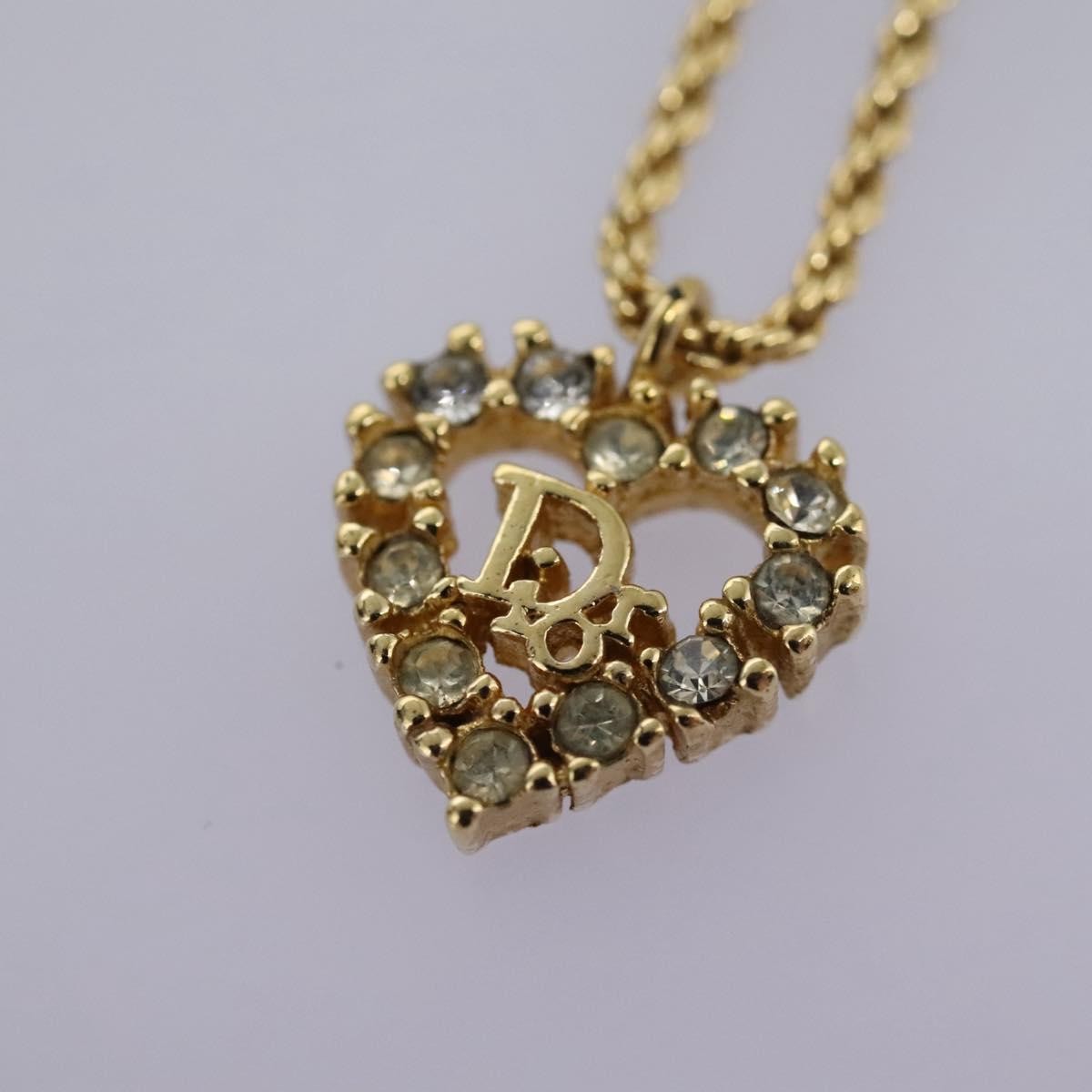 Christian Dior Logo Heart Pendant Necklace Metal with Crystal