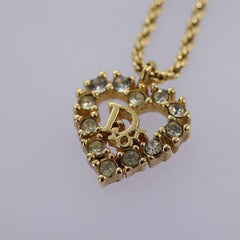 Christian Dior Logo Heart Pendant Necklace Metal with Crystal