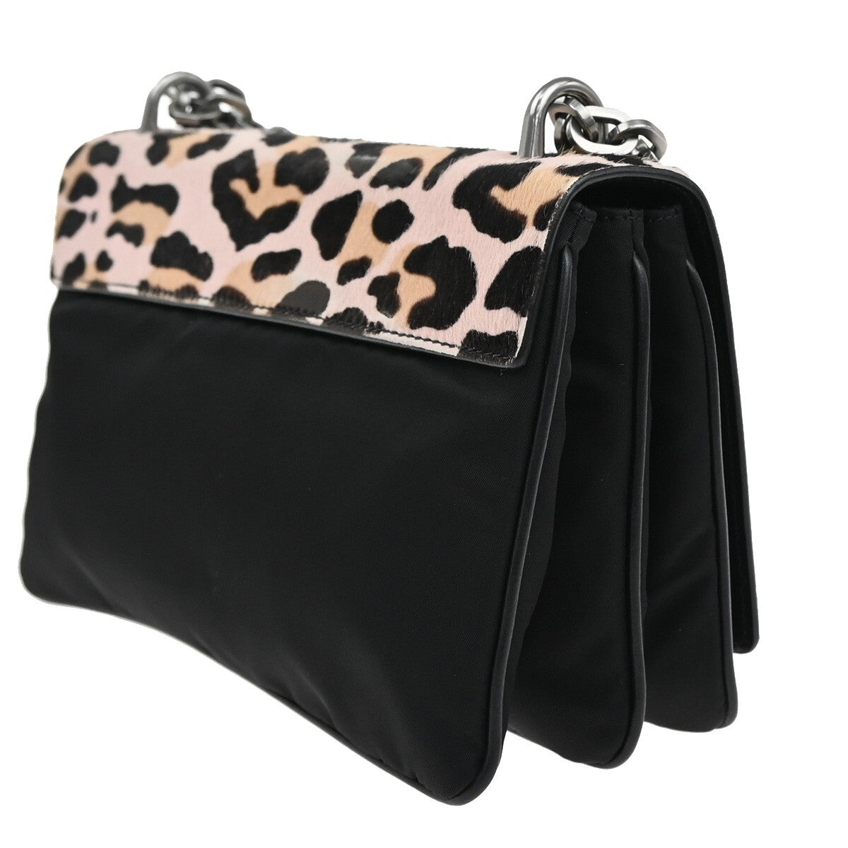 Prada Chain Flap Shoulder Bag Pony Hair and Nylon