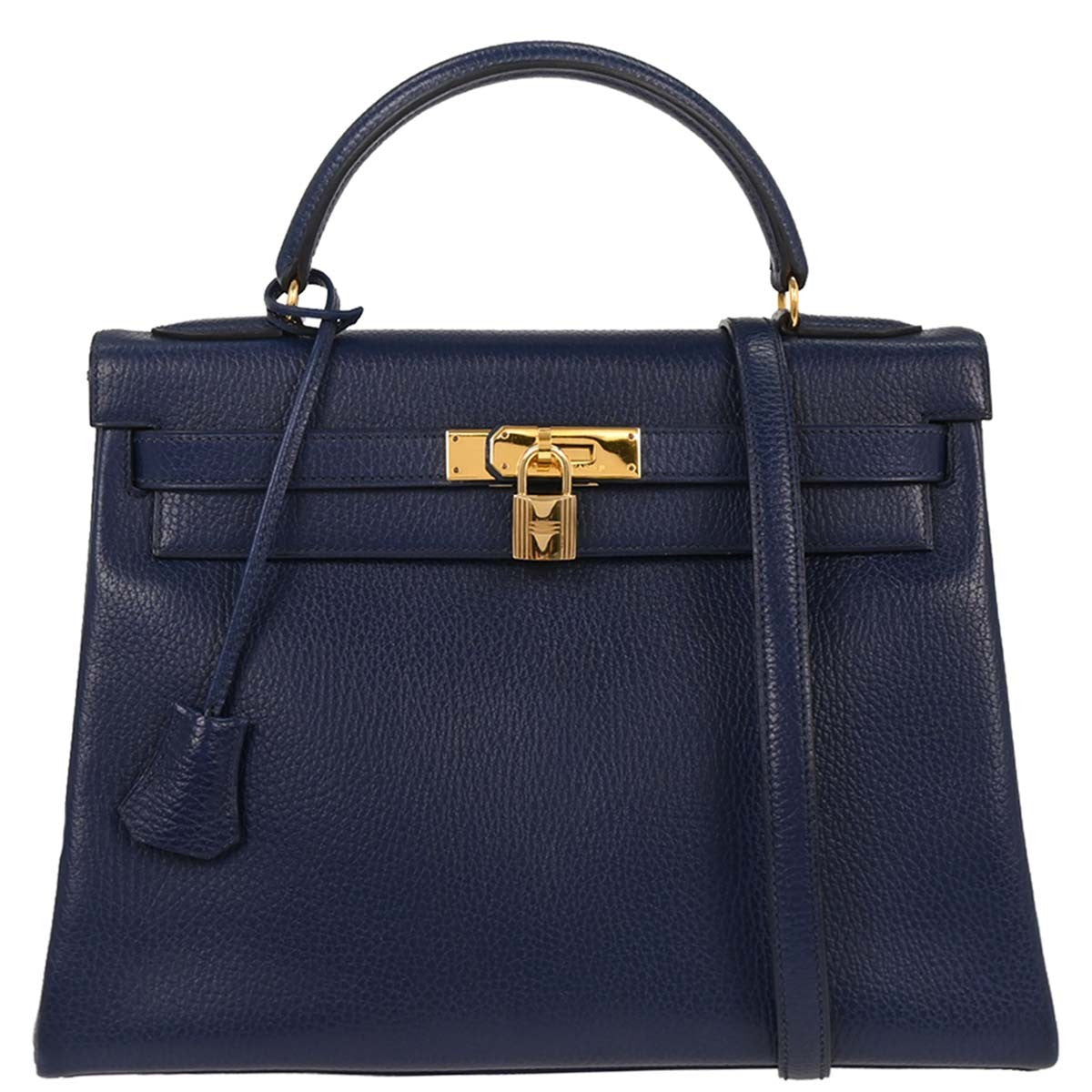 Hermes Kelly Handbag Blue Ardennes with Gold Hardware
