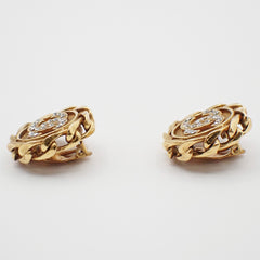 Chanel Vintage CC Round Clip-On Earrings Metal with Crystals