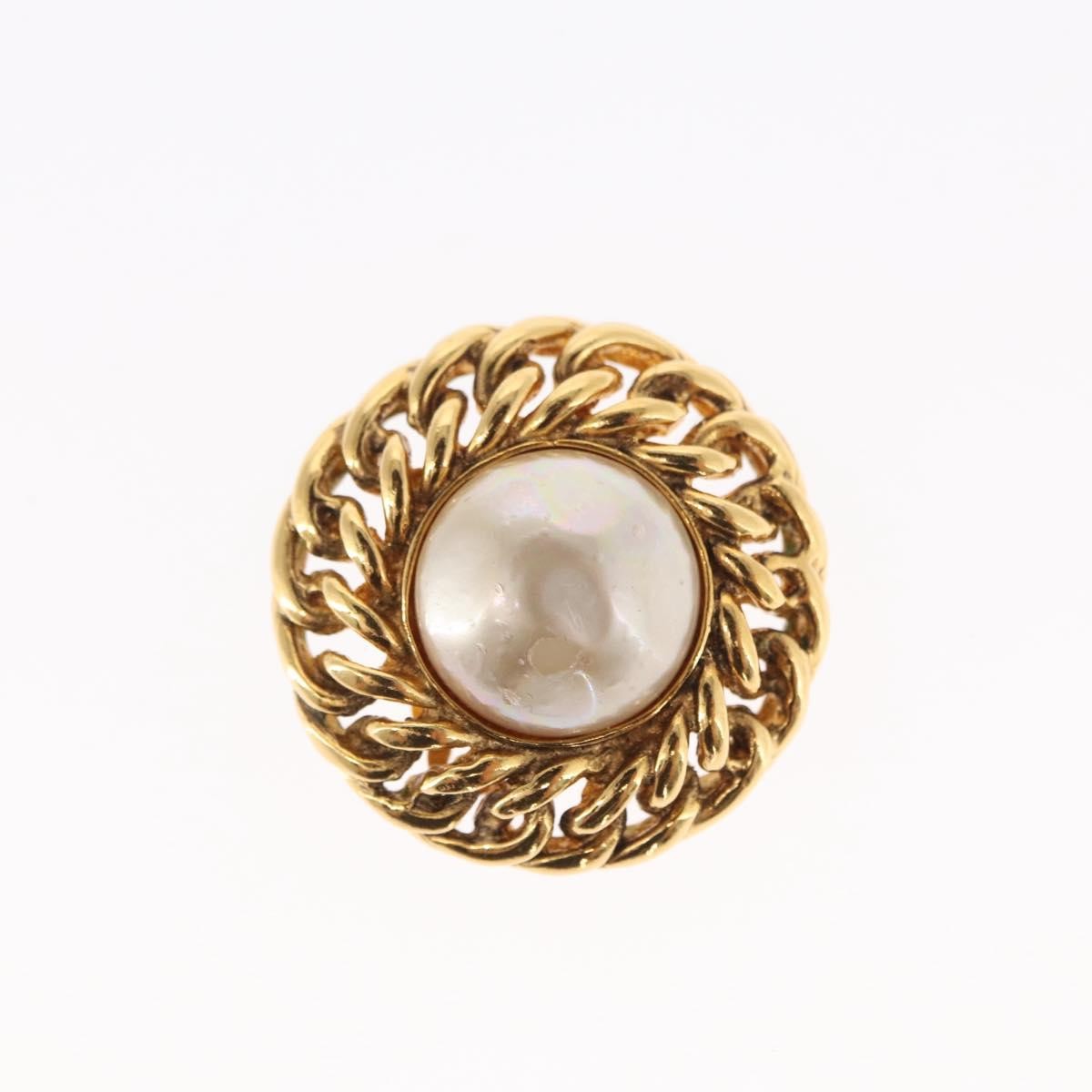 Chanel Vintage Round Clip-On Earrings Metal with Faux Pearl
