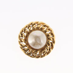Chanel Vintage Round Clip-On Earrings Metal with Faux Pearl