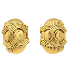 Chanel Vintage CC Button ovales Clip-On Earrings Gold-plated