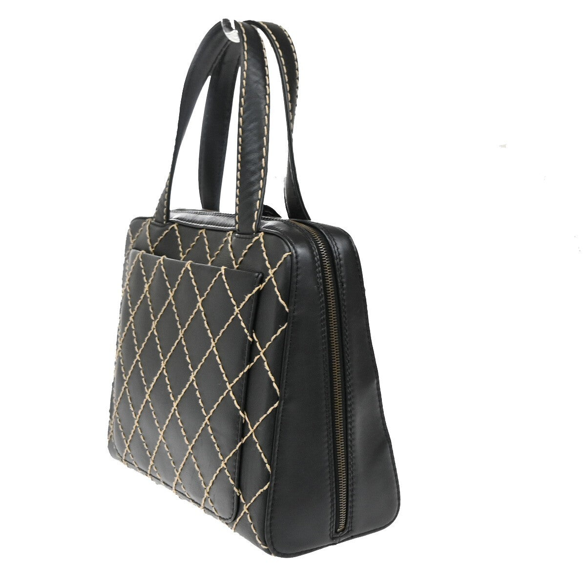 Chanel Surpique Zip Around Satchel Quilted Leather