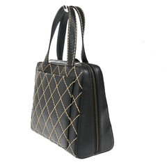 Chanel Surpique Zip Around Satchel Quilted Leather