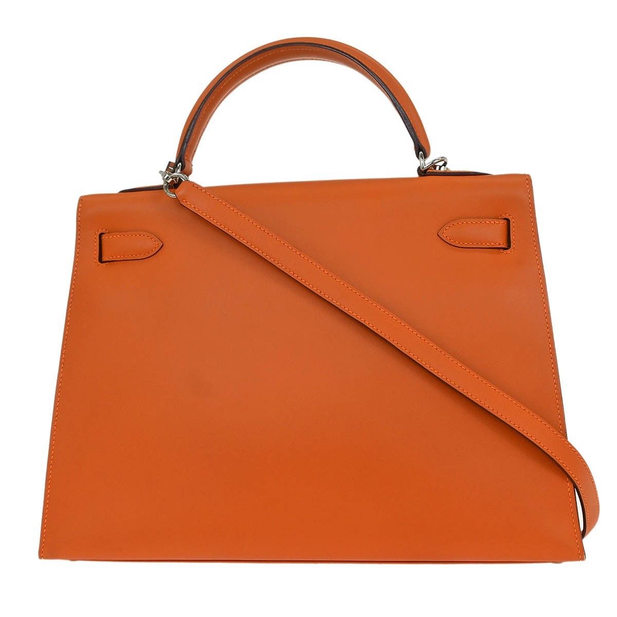 Hermes Kelly Handbag Orange Swift with Palladium Hardware