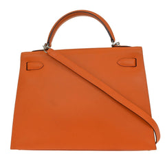 Hermes Kelly Handbag Orange Swift with Palladium Hardware