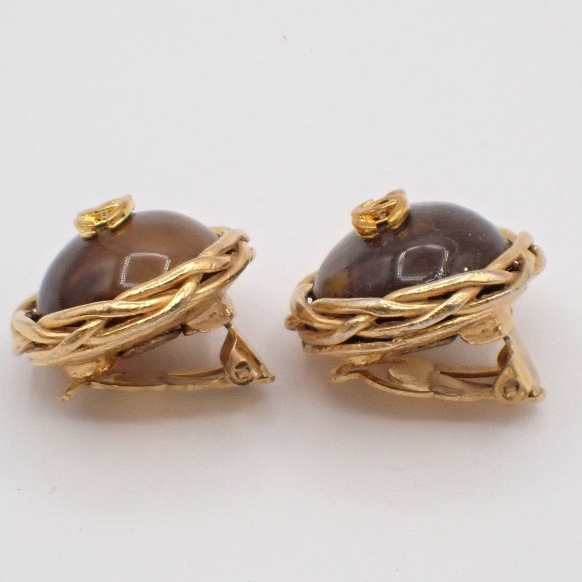 Chanel CC Button Clip-On Earrings Metal with Faux Pearl