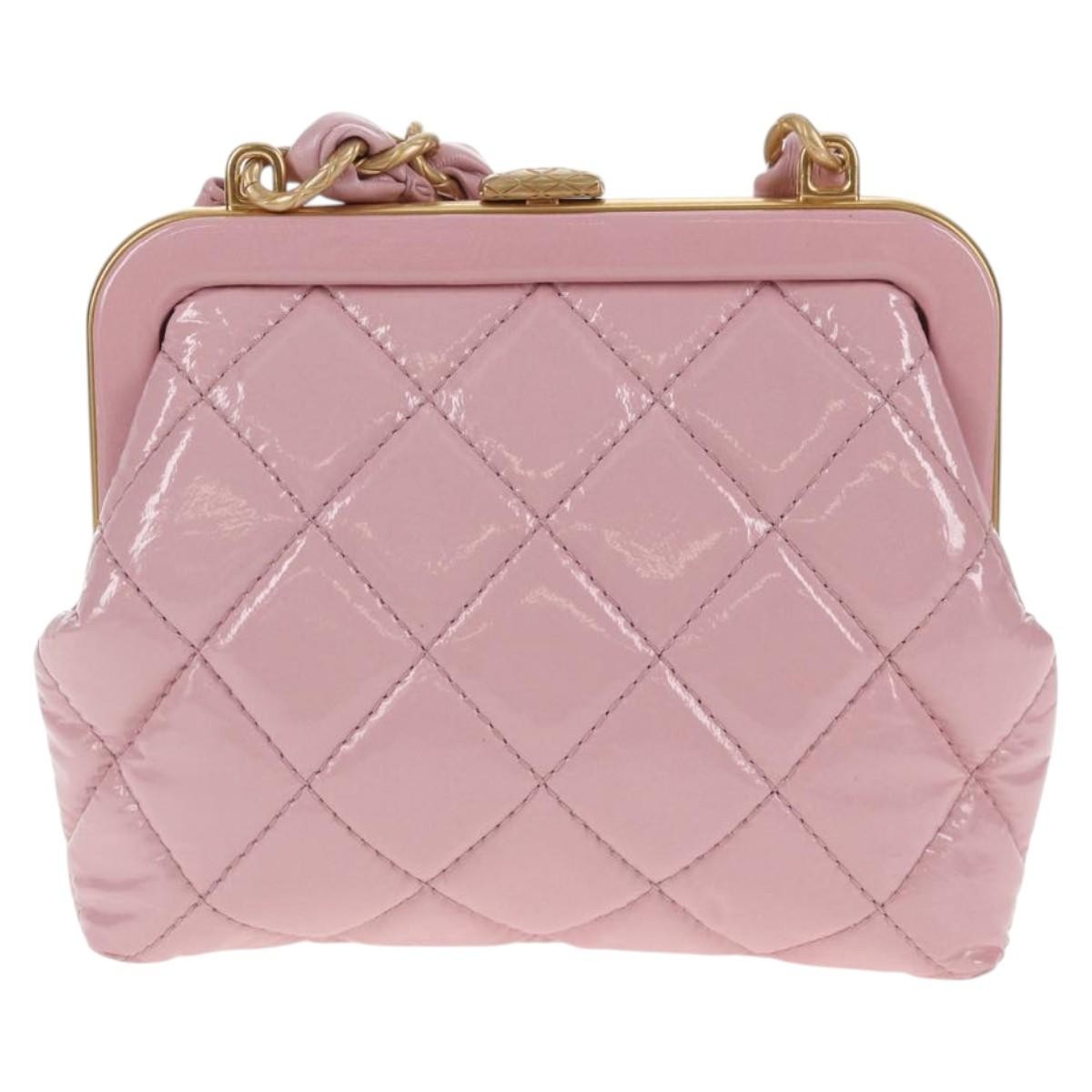 Chanel Bow Frame Clutch With Chain Quilted Patent with Lambskin