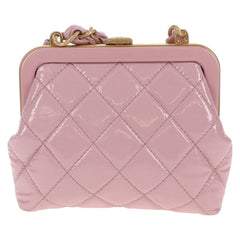 Chanel Bow Frame Clutch With Chain Quilted Patent with Lambskin