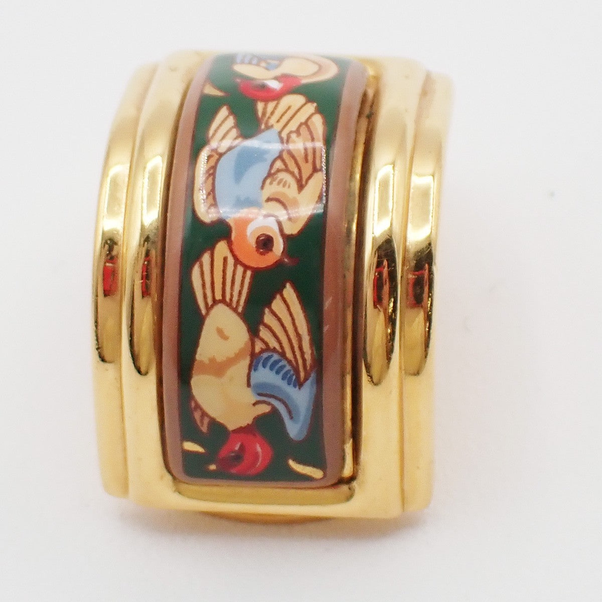 Hermes Vintage Half Hoop Clip-On Earrings Printed Enamel and Metal