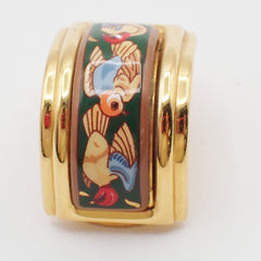 Hermes Vintage Half Hoop Clip-On Earrings Printed Enamel and Metal