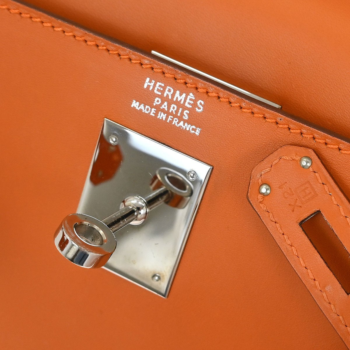 Hermes Kelly Handbag Orange Swift with Palladium Hardware