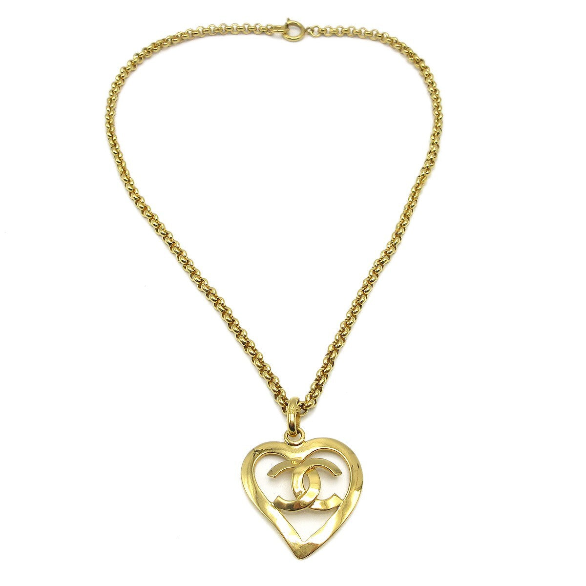 Chanel CC Heart Pendant Necklace Metal