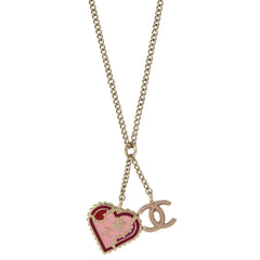 Chanel CC and Heart Pendant Necklace Metal