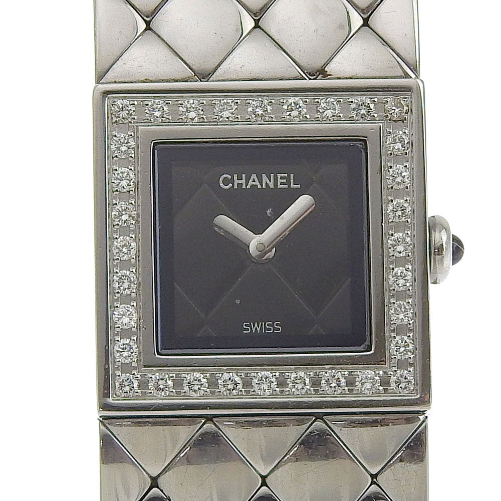 Chanel Matelasse Quartz Watch Stainless Steel with Diamond Bezel