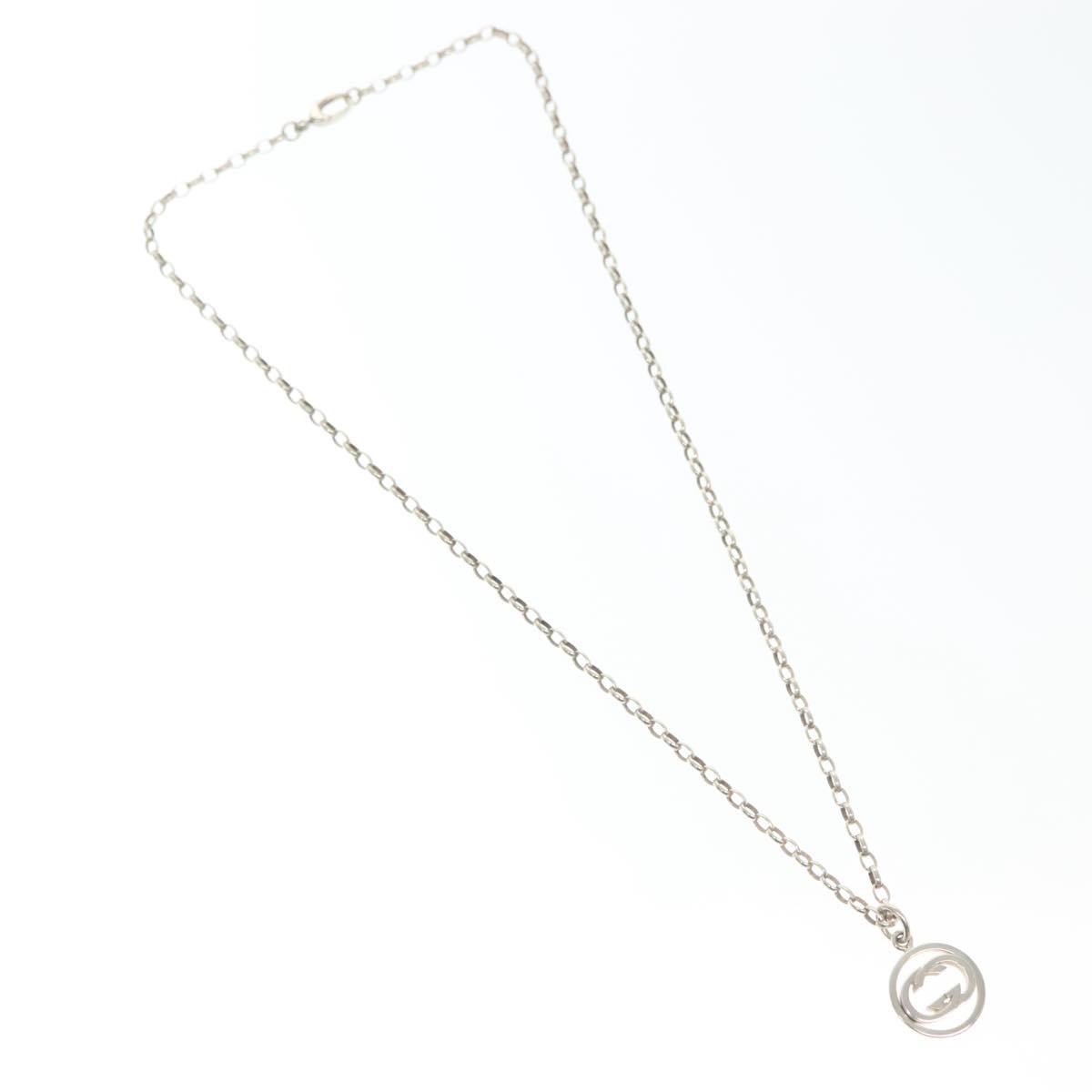 Gucci Engraved Interlocking G Chain Link Pendant Necklace Sterling Silver