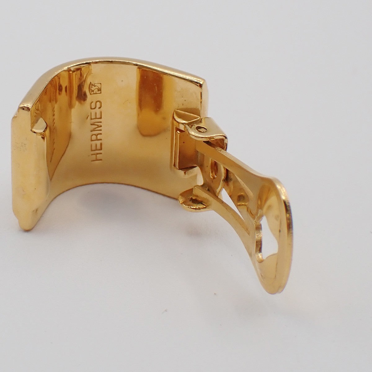 Hermes Vintage Half Hoop Clip-On Earrings Printed Enamel and Metal