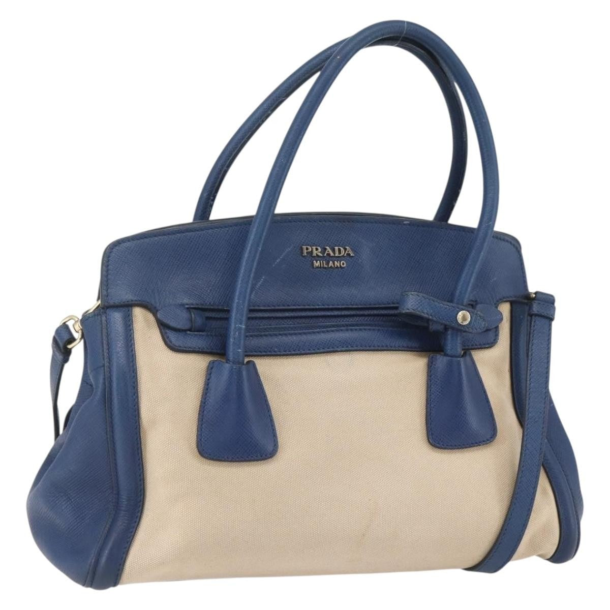 Prada Cuir Frame Convertible Tote Canvas and Saffiano Leather