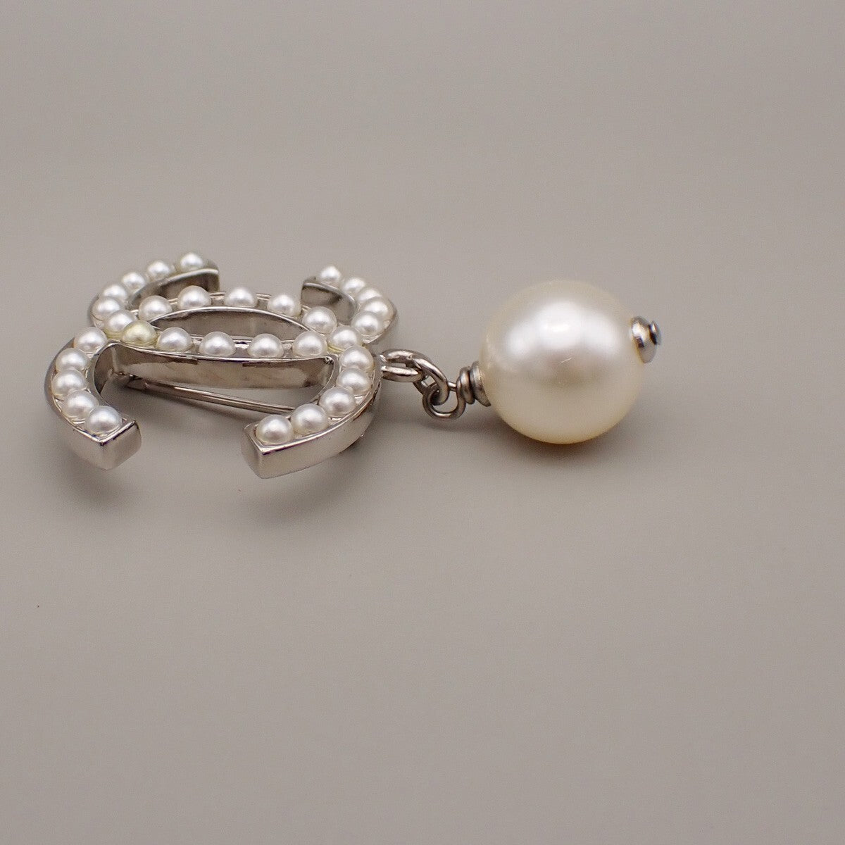 Chanel CC Drop Brooch Metal and Faux Pearls
