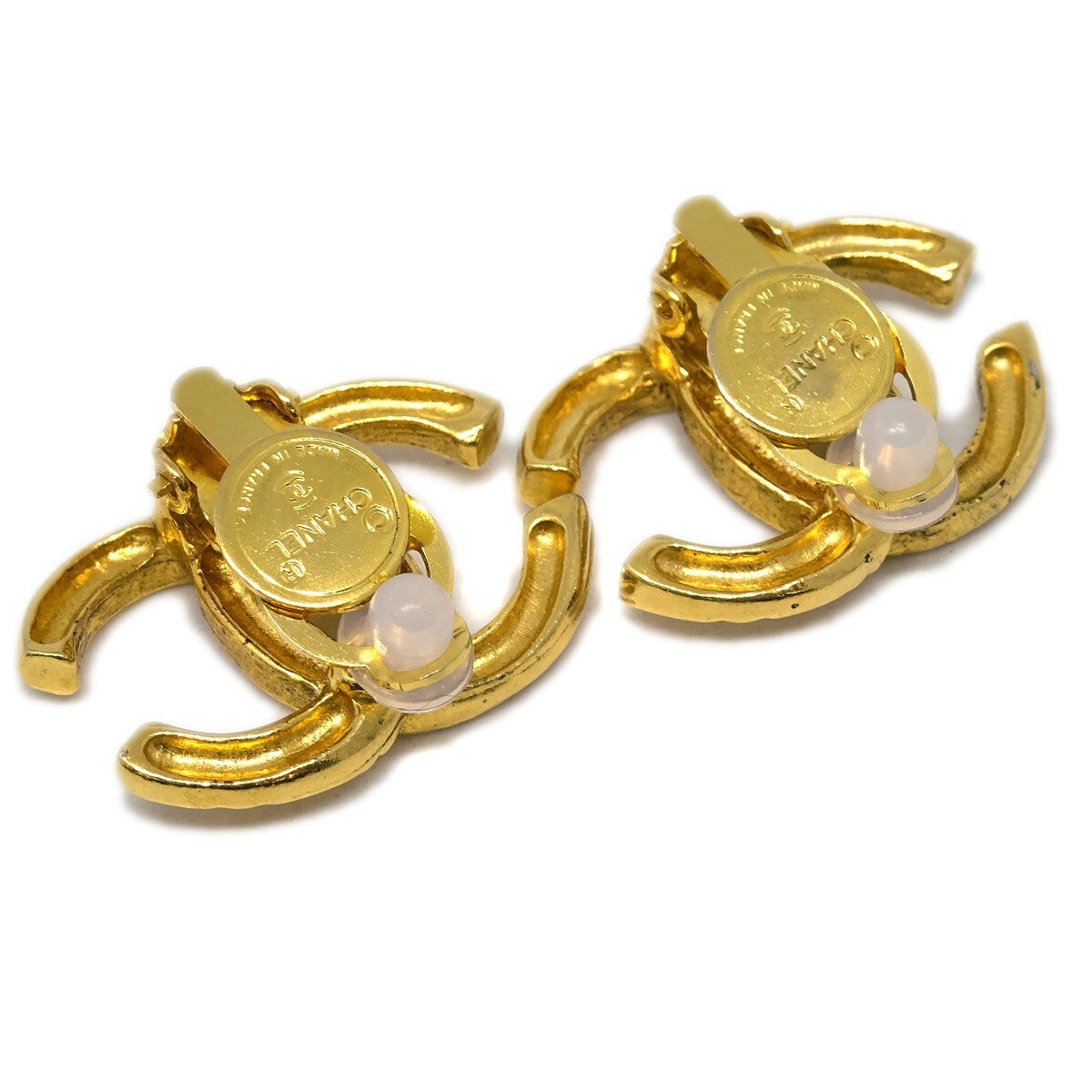 Chanel CC Clip-On Earrings Textured Metal