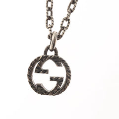 Gucci Engraved Interlocking G Chain Link Pendant Necklace Sterling Silver