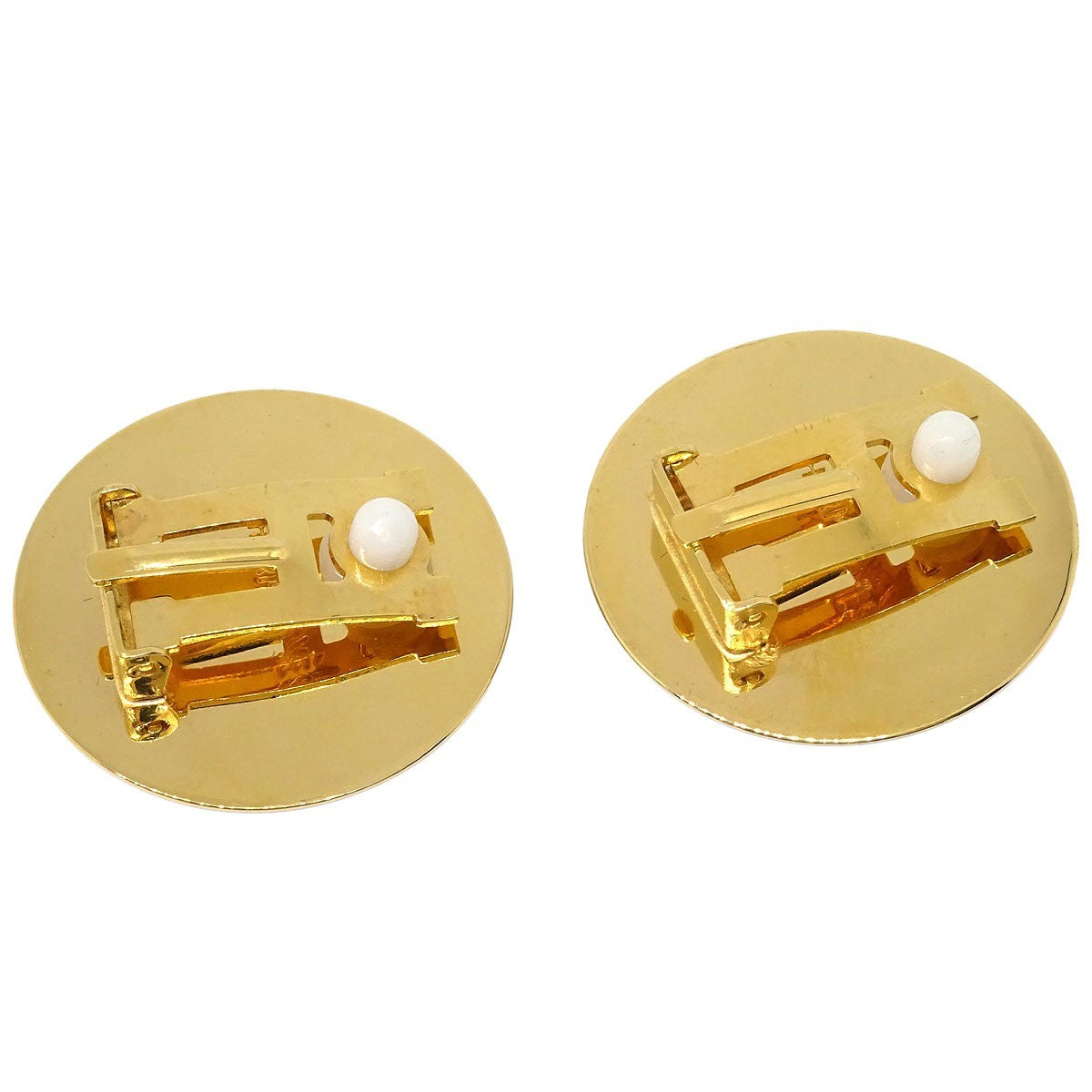 Hermes Vintage Round Clip-On Earrings Printed Enamel and Metal