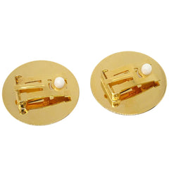 Hermes Vintage Round Clip-On Earrings Printed Enamel and Metal