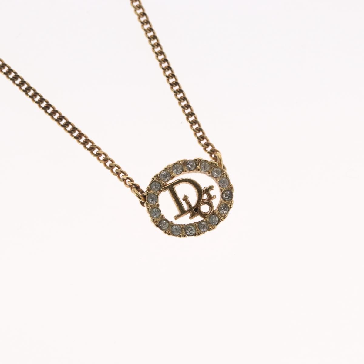 Christian Dior Vintage Logo Round Pendant Necklace Metal and Crystals