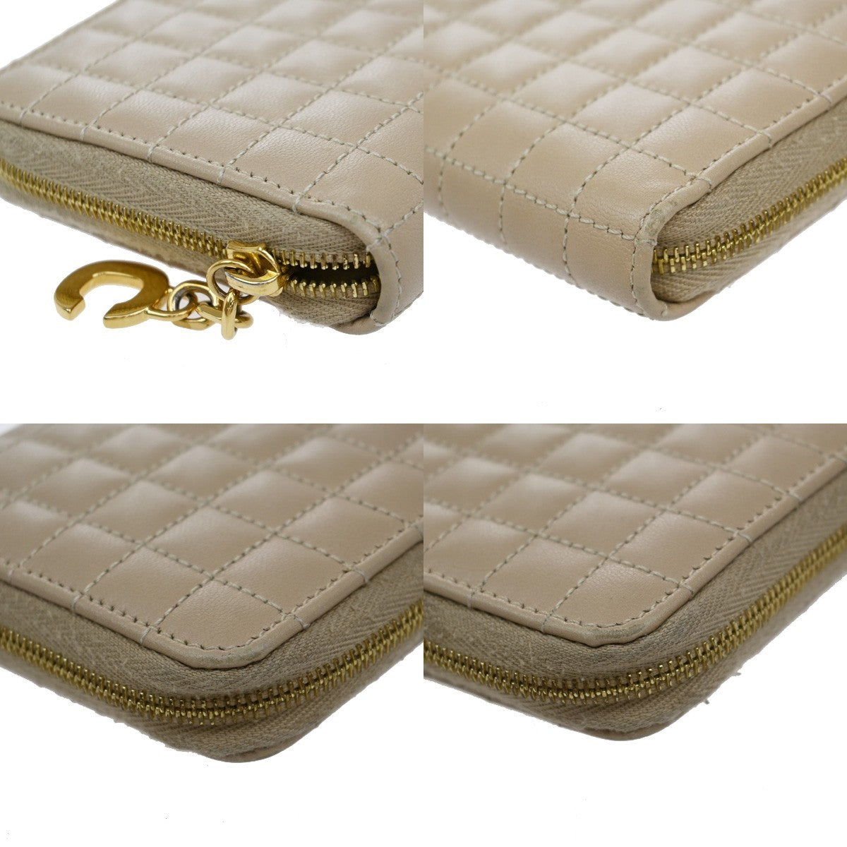 Celine C Charm Zip Around Wallet Quilted Leather